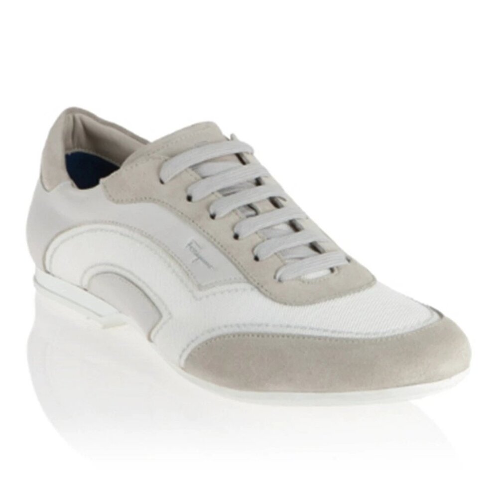 $950 SALVATORE FERRAGAMO SNEAKER LACE UP SHOES LEATHER SUEDE BEIGE 15 D (MG15)